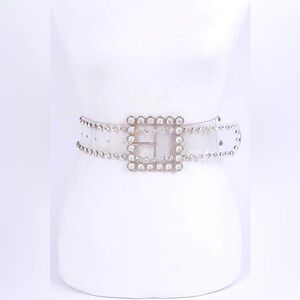 Plus Size Silver Pearl Embellished Clear Statement Belt